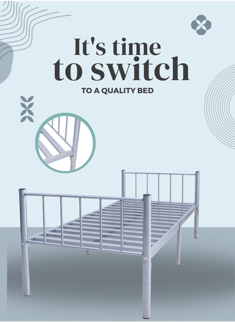 AFT - Premium Sturdy Metal Bed Frame - Single Size (90 cm x 190 cm) with Robust Construction, Sleek Silver Finish, Superior Weight Capacity, and Space-Saving Design for Bedrooms, Guest Rooms, and Dormitories. Gray (Arfan) - Image 1