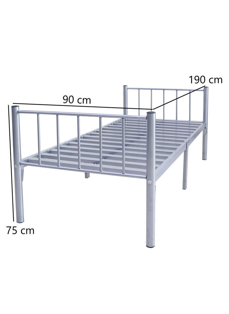 AFT - Premium Sturdy Metal Bed Frame - Single Size (90 cm x 190 cm) with Robust Construction, Sleek Silver Finish, Superior Weight Capacity, and Space-Saving Design for Bedrooms, Guest Rooms, and Dormitories. Gray (Arfan) - Image 1
