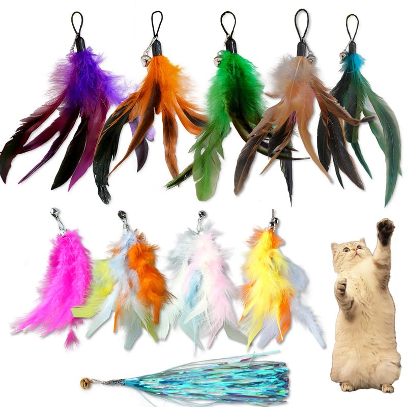 LogFaadCoi 10Pack of Vibrant Feathered Cat Toy Refills Perfect Wand Attachments for Indoor Cats Enhance Your Pets Playtime with These Exciting Replacement Feather Cat Toys - Image 2