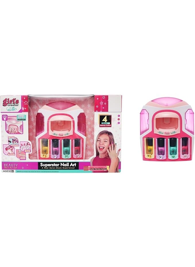 مجموعة صالون فن الأظافر للفتيات مع 4 ألوان من طلاء الأظافر - جهاز مانيكير سهل للأطفال - Image 1