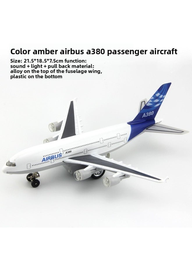 Color Pepper Alloy Aircraft Space Shuttle Model Pull-back Alloy European Airbus A380 Passenger Plane Toy 51503A-Color:Blue  - Image 1