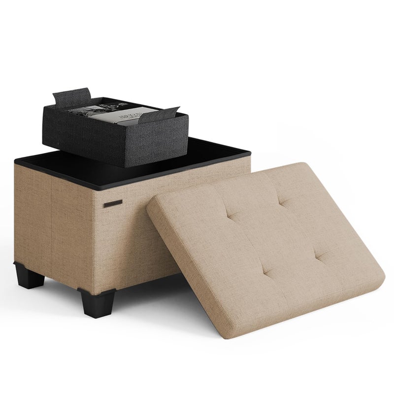 Storage Ottoman Cube with Small Bin 16in Square Ottoman with Storage for Living Room and Bedroom Small Ottomans Foot Rest Fabric Foot Stools Ottomans Max 330lbs Taupe