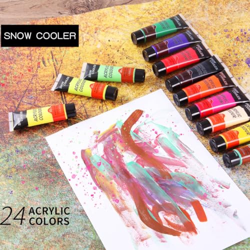SNOW COOLER Acrylic Paint Set for Painting, 24 Vibrant Acrylic Colors 30ml for Canvas, Wood, Fabric, Leather, Cardboard, Paper and Crafts - Image 2
