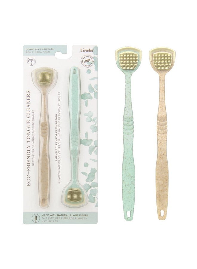 Lindo Eco-Friendly Tongue Cleaners, Tongue Scrapers, Oral Care Cleaners, Reduce Bad Breath, Soft Silicone Bristles, Natural, Vegan, 2 Pack - Image 1
