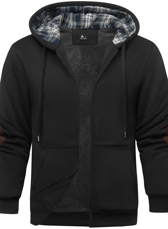 ZITY Men's Zip Up Hoodie Heavyweight Winter Sweatshirt Fleece Sherpa Lined Elbow Patches Warm Jacket Coat, Black, L - Image 1