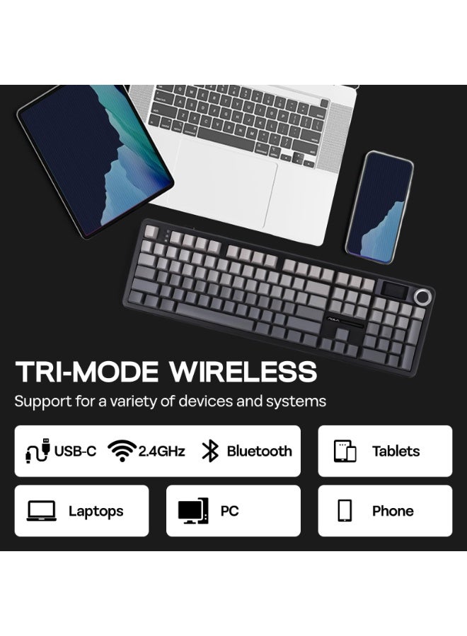 F108 PRO Wireless Gaming Keyboard with Screen, 8000mAh Battery, 104 Hot-Swappable and Programmable Keys and Knob, RGB Backlight, for Mac/PC/Android (Black Gradient)