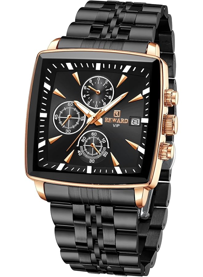 KASTWAVE Square Mens Wrist Watches Luxury Fashion Analog Quartz Watch Classic Big Face Chronograph Waterproof Luminous Date Stainless Business Watches For Men - Image 1