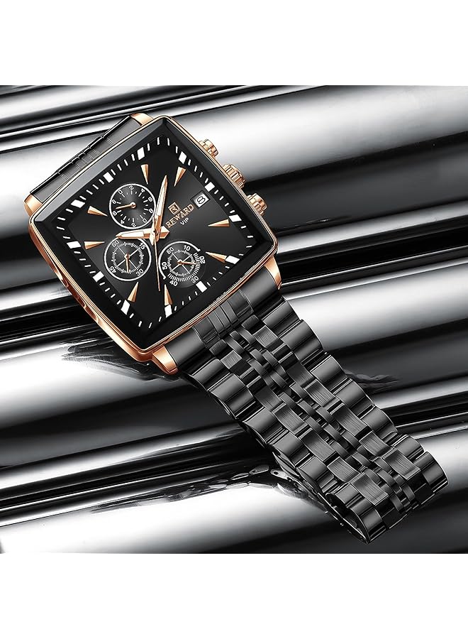 KASTWAVE Square Mens Wrist Watches Luxury Fashion Analog Quartz Watch Classic Big Face Chronograph Waterproof Luminous Date Stainless Business Watches For Men - Image 5