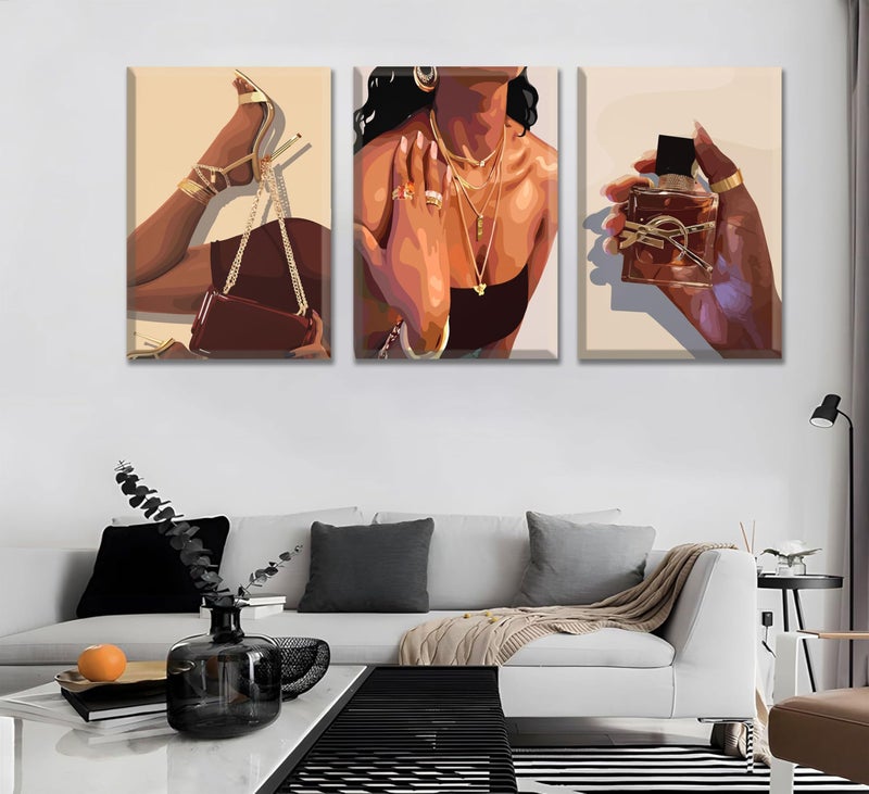 EVPYXFUT 3Pcs Black Girl Wall Art African American Canvas Woman Pictures Fashion Girl Abstract Posters Prints Boho Black Female Paintings for Nordic Minimalist Room Bedroom Wall Decor Framed - Image 4