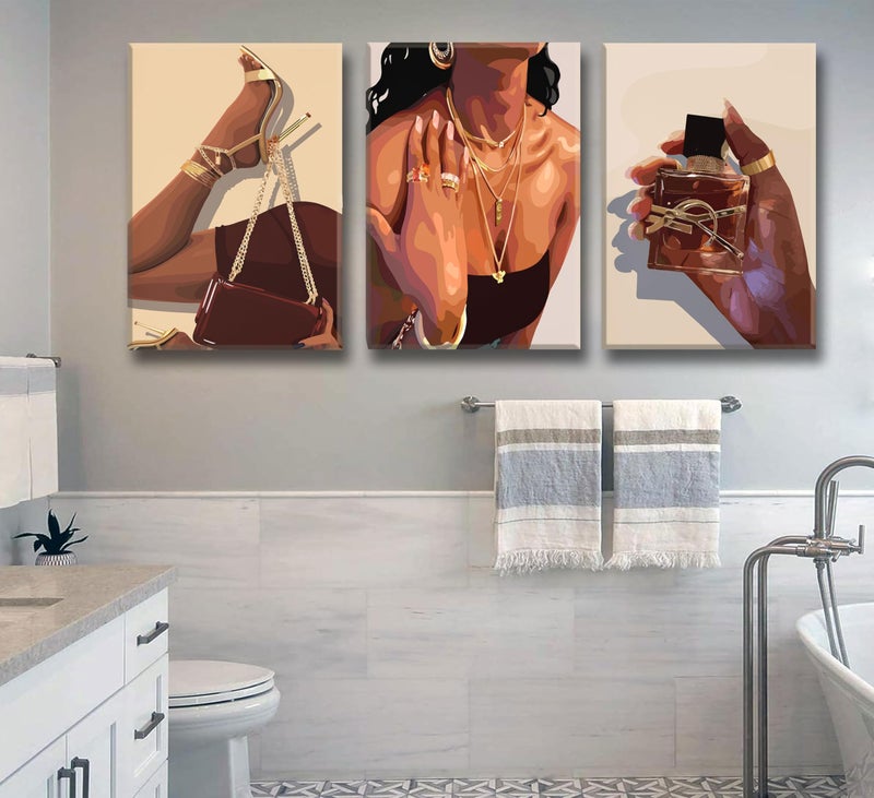 EVPYXFUT 3Pcs Black Girl Wall Art African American Canvas Woman Pictures Fashion Girl Abstract Posters Prints Boho Black Female Paintings for Nordic Minimalist Room Bedroom Wall Decor Framed - Image 3