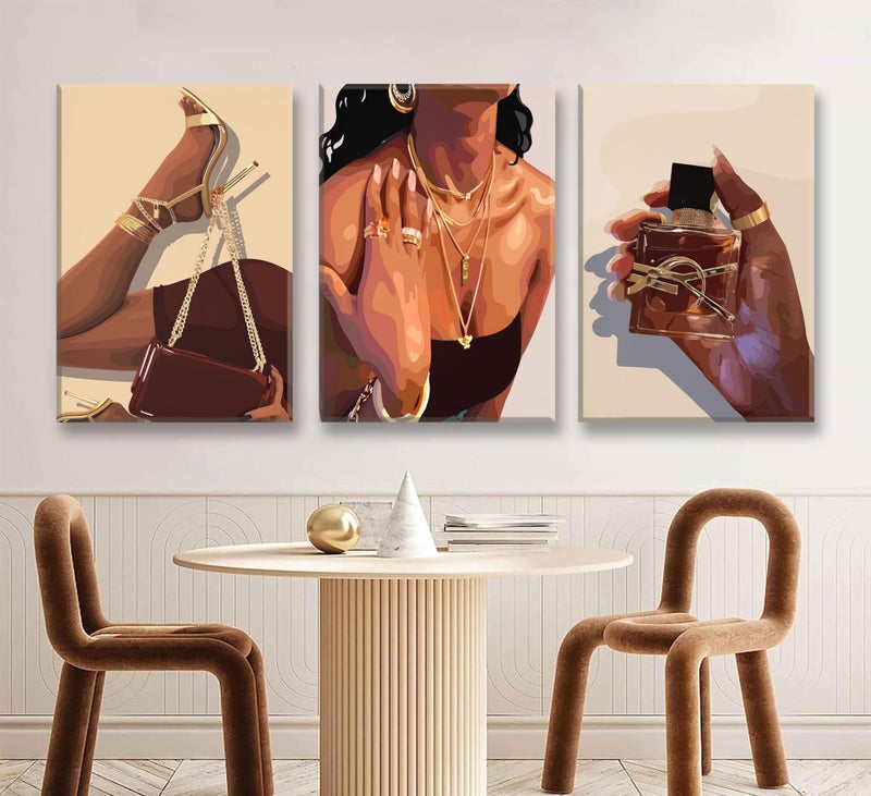 EVPYXFUT 3Pcs Black Girl Wall Art African American Canvas Woman Pictures Fashion Girl Abstract Posters Prints Boho Black Female Paintings for Nordic Minimalist Room Bedroom Wall Decor Framed - Image 5