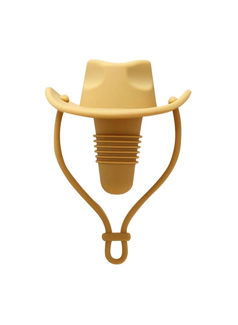 Funny And Cute Silicone Wine Stopper, Leakproof Seal Cowboy Hat Wine Bottle Stopper, Reusable Beverage Beer Champagne Wine Storage Stopper (Wheat Color Cowboy Hat) - Image 1