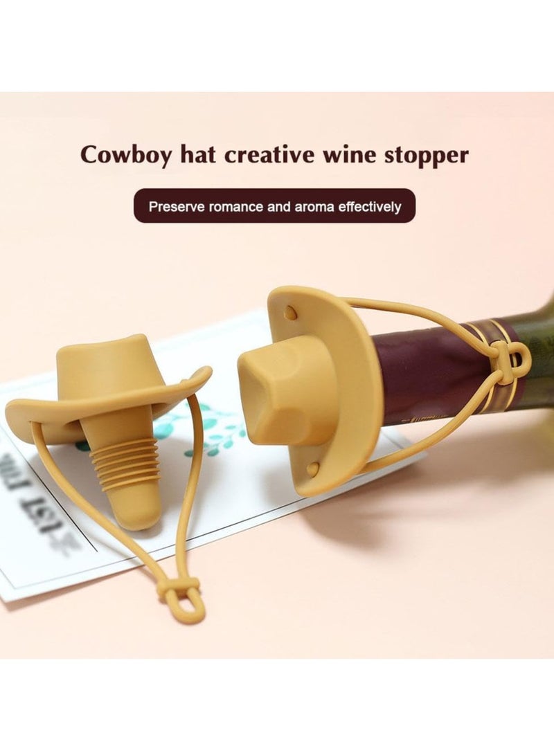 Funny And Cute Silicone Wine Stopper, Leakproof Seal Cowboy Hat Wine Bottle Stopper, Reusable Beverage Beer Champagne Wine Storage Stopper (Wheat Color Cowboy Hat) - Image 2