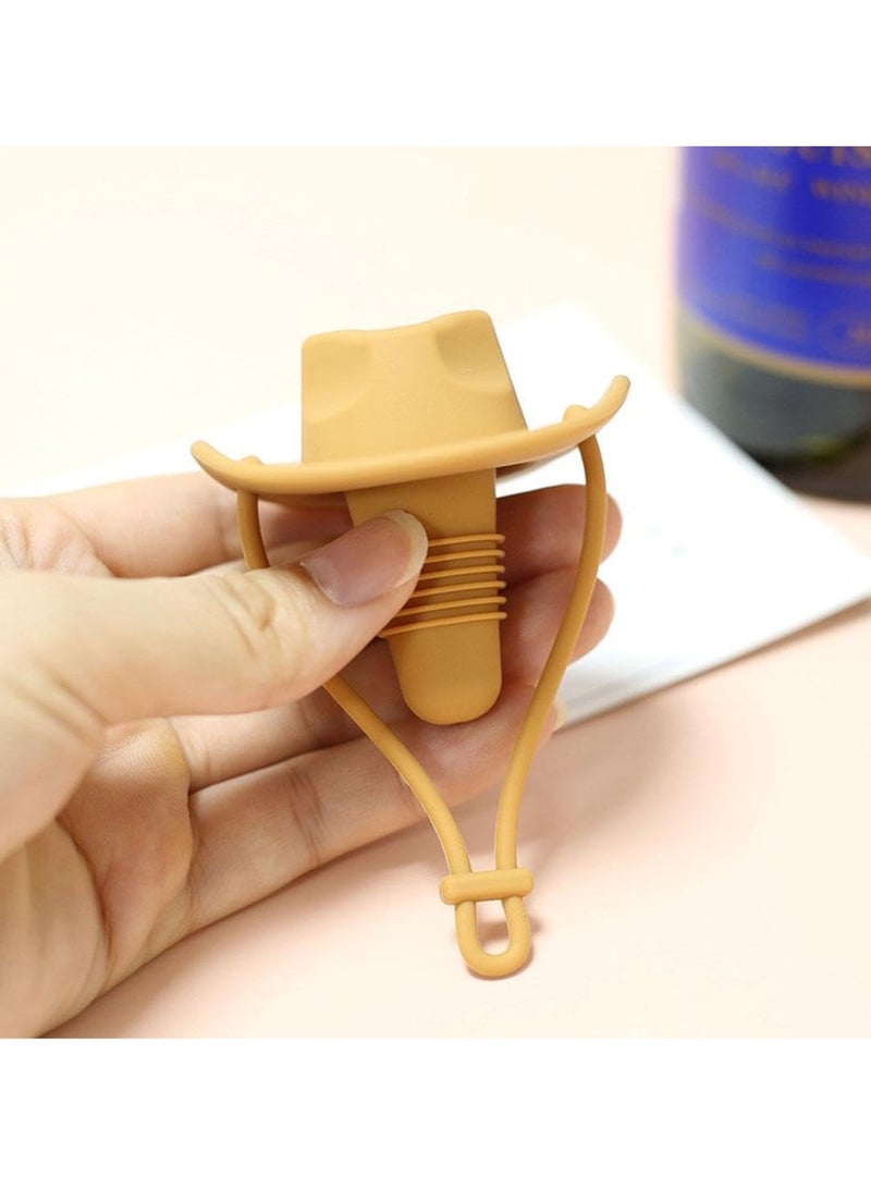 Funny And Cute Silicone Wine Stopper, Leakproof Seal Cowboy Hat Wine Bottle Stopper, Reusable Beverage Beer Champagne Wine Storage Stopper (Wheat Color Cowboy Hat) - Image 3