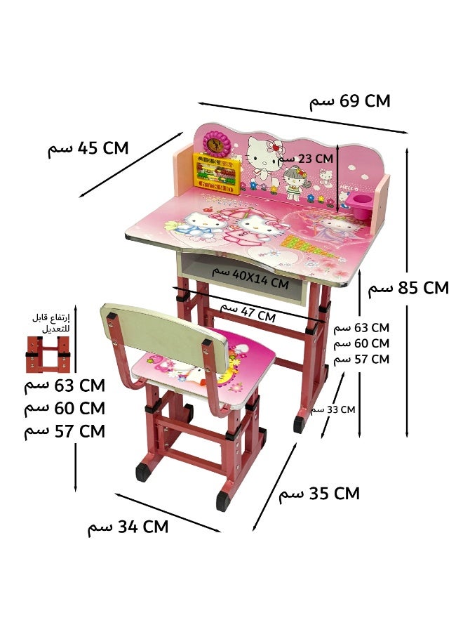 Funz Kids Study Table And Chair Height Adjustable For Kid's Age Between 2-11, Baby Desk with Laminated Graphics and Pictures, Multicolour - Image 3