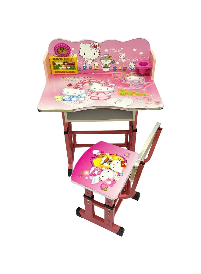 Funz Kids Study Table And Chair Height Adjustable For Kid's Age Between 2-11, Baby Desk with Laminated Graphics and Pictures, Multicolour - Image 1