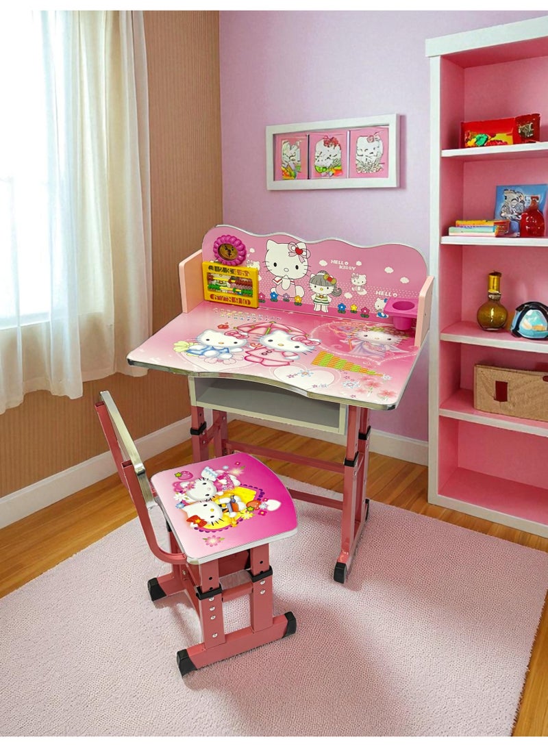 Funz Kids Study Table And Chair Height Adjustable For Kid's Age Between 2-11, Baby Desk with Laminated Graphics and Pictures, Multicolour - Image 2