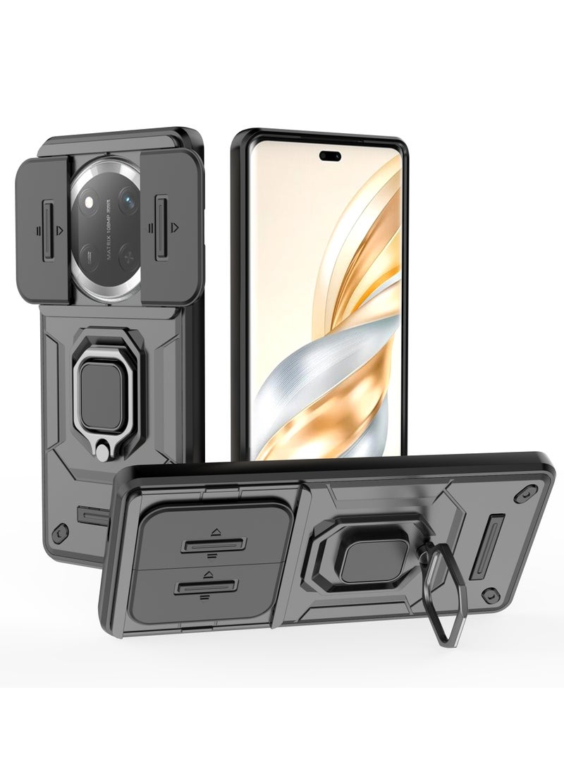Honor X9c 5G Case Cover with Slide Camera Cover  Ring Holder, Luxury Armor Kickstand Shell Scratch-Resistant Shock-Absorbing Protector Accessories Kickstand Stand Magnetic Car Ring Holder Protection - Image 1