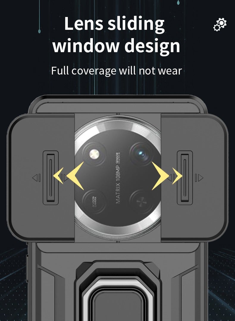 Honor X9c 5G Case Cover with Slide Camera Cover  Ring Holder, Luxury Armor Kickstand Shell Scratch-Resistant Shock-Absorbing Protector Accessories Kickstand Stand Magnetic Car Ring Holder Protection - Image 2