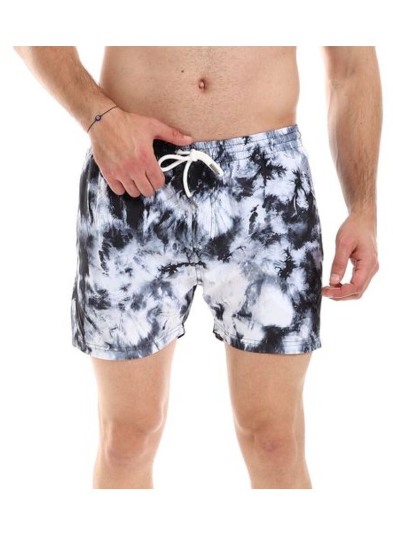 Pavone Washed Patterned  Swim Short with Sided & Back Pockets-Multicolor - Image 1