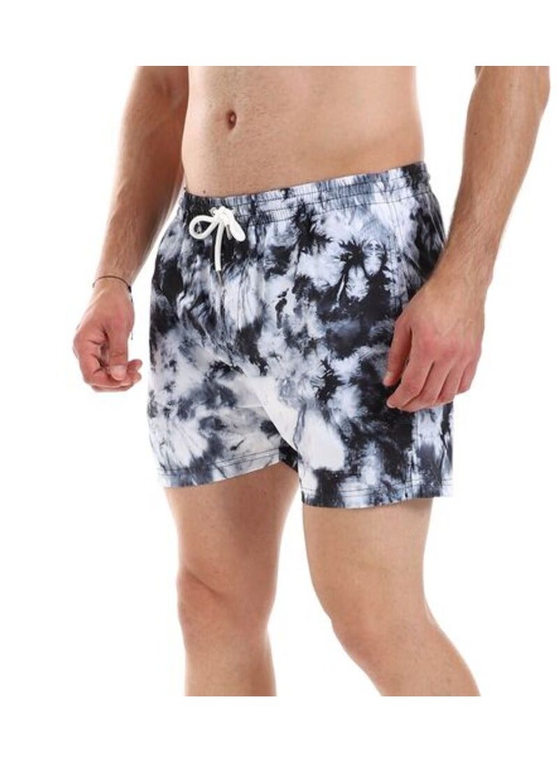 Pavone Washed Patterned  Swim Short with Sided & Back Pockets-Multicolor - Image 2