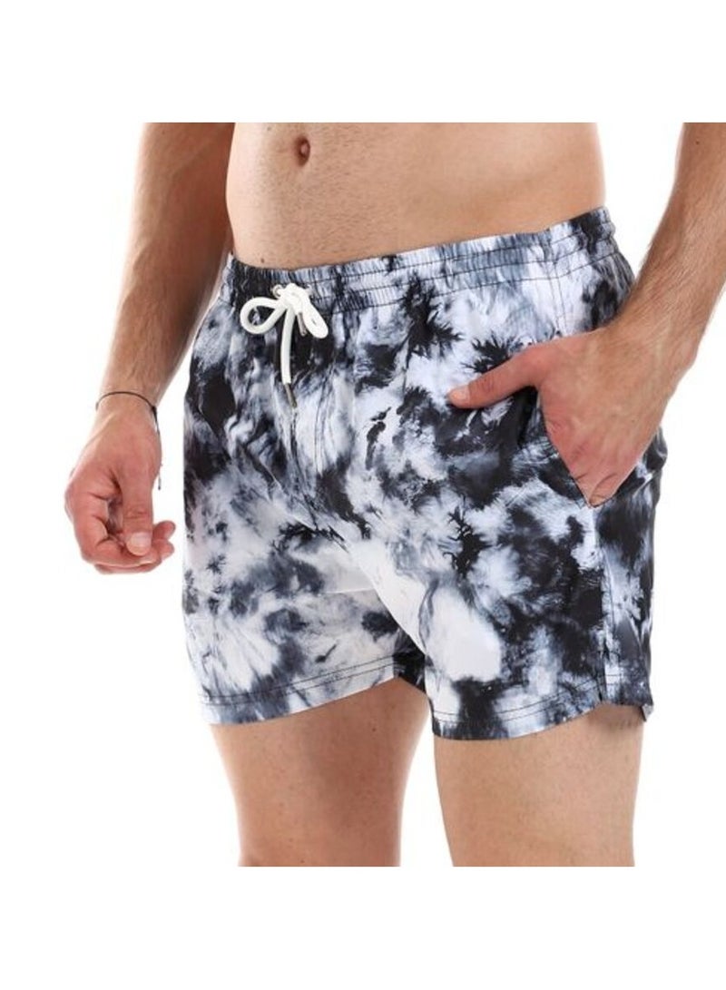 Pavone Washed Patterned  Swim Short with Sided & Back Pockets-Multicolor - Image 3