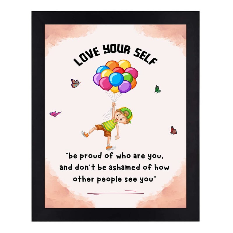 Interio Crafts Love Your Self Quote Motivational Positive Quote Wall Framed Poster for Home and Office Decor Synthetic Wood Black Frame 13 X 10 Inches