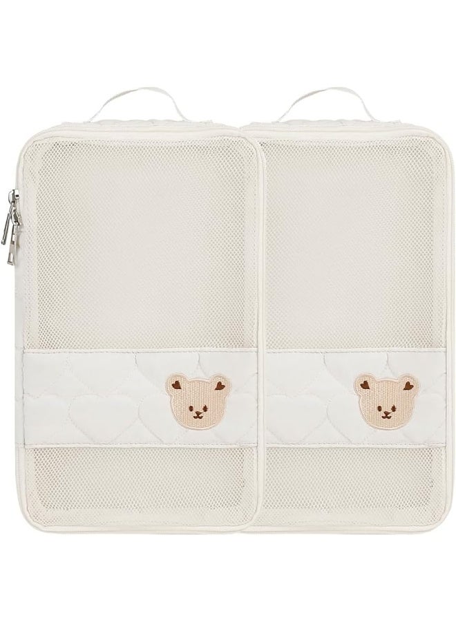 MOMIGO Baby Diaper Bag Organizer Pouches - 2 Pack Waterproof Pod Hanging Diaper Bag Cute Bear Mesh Bag Reusable, Washable or Baby Cloth Diapers (White) - Image 1