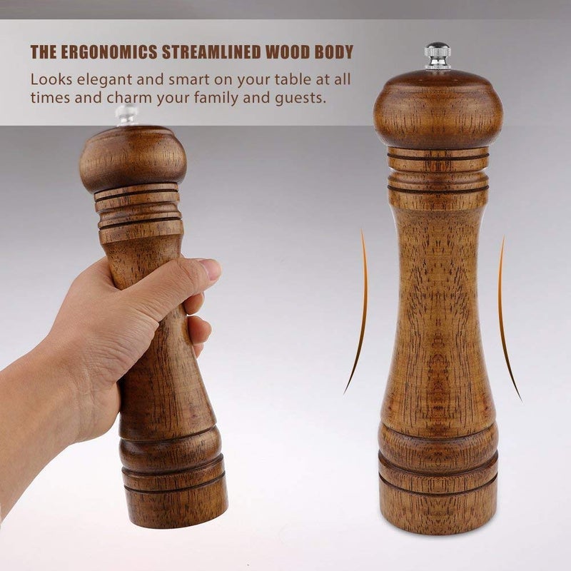 Zhart Long 10" size Oak Solid Wooden Salt and Pepper Mill Grinder with Adjustable Coarseness Setting for Home Kitchen Party Gift - Image 2