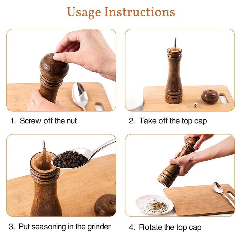 Zhart Long 10" size Oak Solid Wooden Salt and Pepper Mill Grinder with Adjustable Coarseness Setting for Home Kitchen Party Gift - Image 5