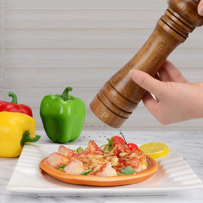 Zhart Long 10" size Oak Solid Wooden Salt and Pepper Mill Grinder with Adjustable Coarseness Setting for Home Kitchen Party Gift - Image 4