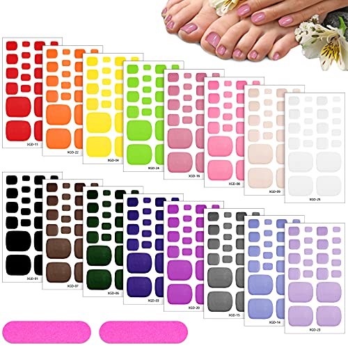 Maitys 352 Pieces 16 Sheets Toenail Polish Stickers Strips Adhesive Toe Nail Wraps Full Wraps Polish Strips DIY Manicure Decal with 2 Pieces Nail FilesVibrant Color - Image 1