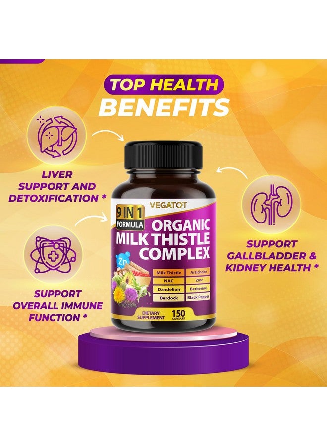 VEGATOT Organic Milk Thistle Complex 9 in 1 Formula - with Milk Thistle Artichoke NAC Zinc Dandelion Berberine Burdock Black Pepper (150 Count (Pack of 1)) - Image 2