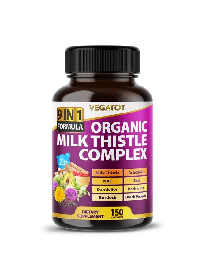 VEGATOT Organic Milk Thistle Complex 9 in 1 Formula - with Milk Thistle Artichoke NAC Zinc Dandelion Berberine Burdock Black Pepper (150 Count (Pack of 1)) - Image 1