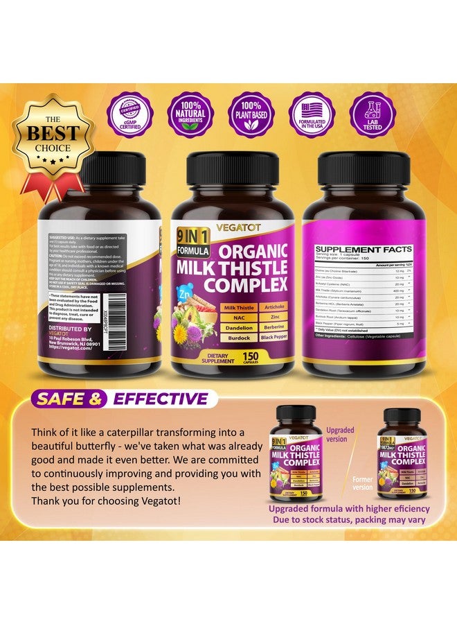 VEGATOT Organic Milk Thistle Complex 9 in 1 Formula - with Milk Thistle Artichoke NAC Zinc Dandelion Berberine Burdock Black Pepper (150 Count (Pack of 1)) - Image 5