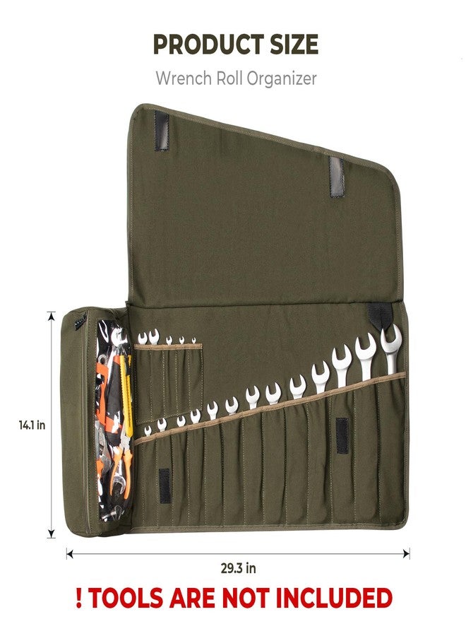 LELEZONE Wrench Roll Up Pouch, 19+1 Pockets Utility Roll, Portable Tool Organization Roll Bag, Gifts for Men Father Mechanic, Heavy Duty Canvas Wrench Organizer Bag (Green) - Image 2
