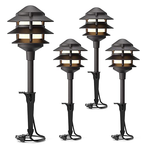 GOODSMANN Landscape Lighting 4PK Pathway Lights Low Voltage 2.2 Watt LED 12V AC Landscape Lights 30 Lumen Warm White with Cable Connectors Metal Stakes 9122-21102-04A - Image 1
