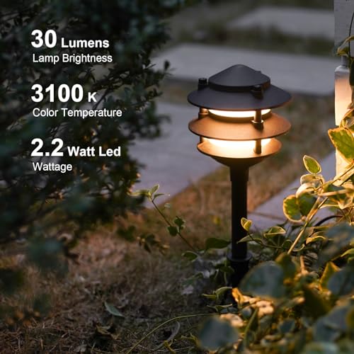 GOODSMANN Landscape Lighting 4PK Pathway Lights Low Voltage 2.2 Watt LED 12V AC Landscape Lights 30 Lumen Warm White with Cable Connectors Metal Stakes 9122-21102-04A - Image 2