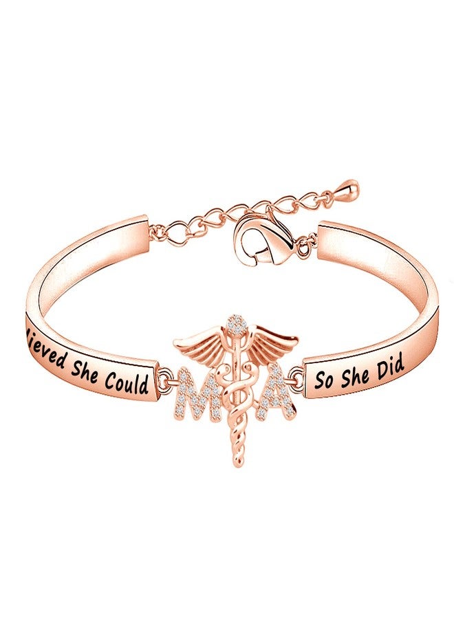 HOLLP Medical Bracelet Cuff - MA Graduation Gift, She Believed She Could So She Did, Silver, One Size - Image 1