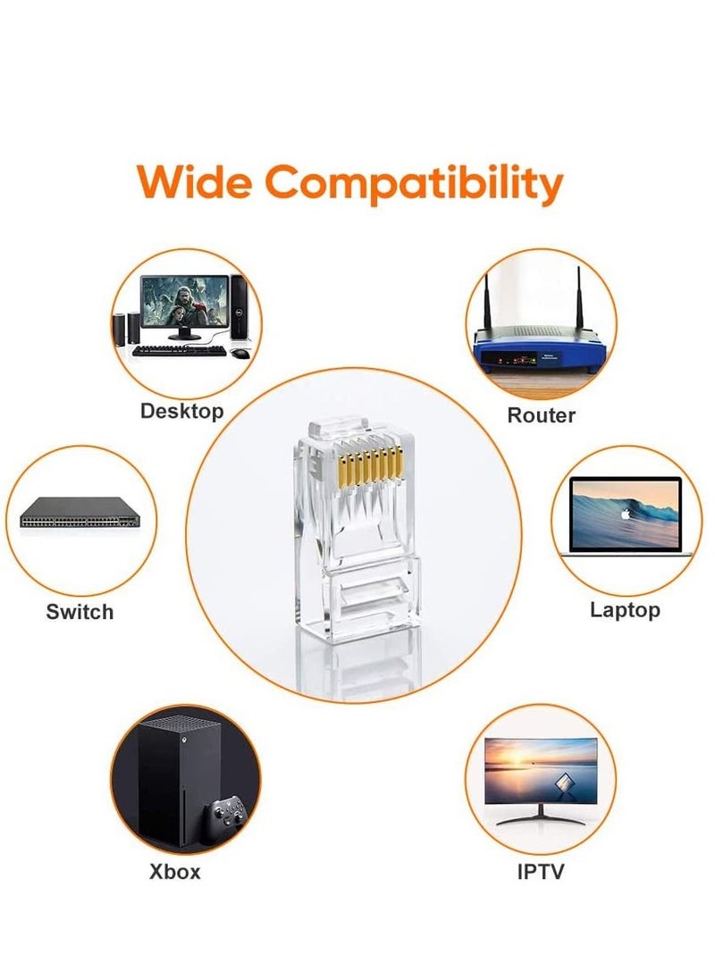 Ntech Royal Apex RJ45 Plugs Connector 8P8C Cat7 Crimp Connector RJ45 Ends, Ethernet Modular Crimp Connectors for Twist Paired Solid and Standard Ethernet Cable Wire (Pack of 25)
