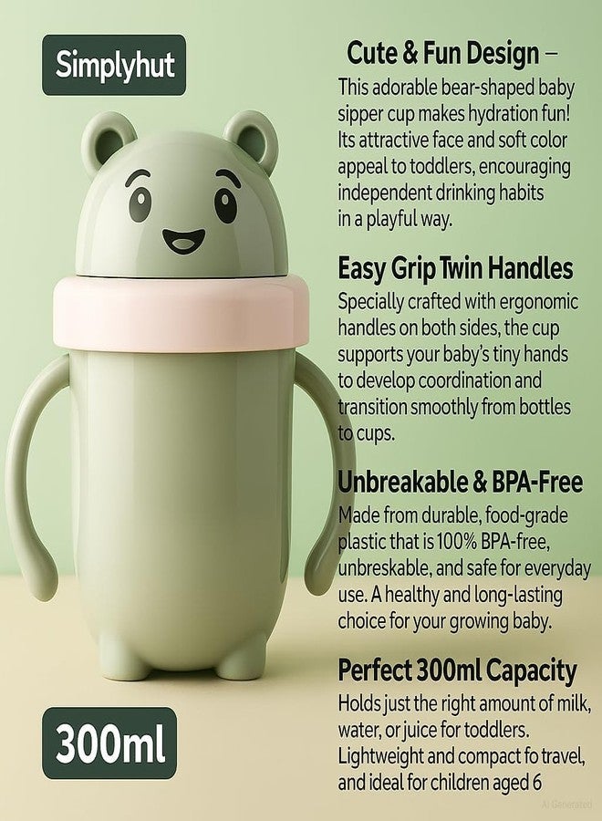Simplyhut Sipper Water Bottel - 300ML BPA Free Plastic Cute Bear Design Cup with Leakproof Lid, Straw & Twin Handles for Kids & Toddlers, Travel Sippy Cup for Milk, Water, Juice(Multicolour) - Image 3