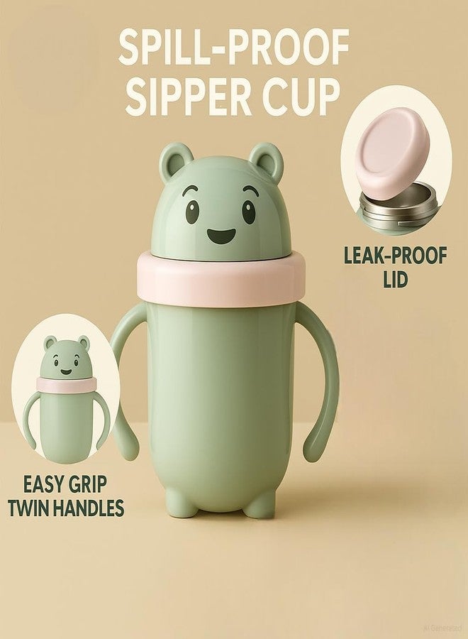 Simplyhut Sipper Water Bottel - 300ML BPA Free Plastic Cute Bear Design Cup with Leakproof Lid, Straw & Twin Handles for Kids & Toddlers, Travel Sippy Cup for Milk, Water, Juice(Multicolour) - Image 4