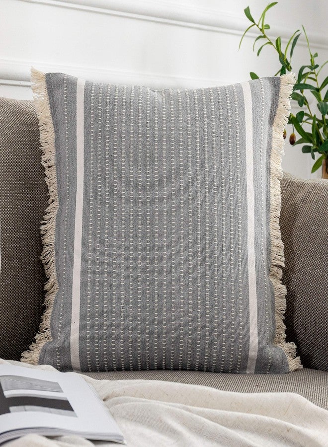 OJIA Modern Throw Pillow Cover with Tassels, Decorative Liana Fringe Accent Cushion Case, Farmhouse Woven Pillowcase for Sofa Chair Couch Bed Decor (Lumbar 18 x 18 Inches, Grey) - Image 1