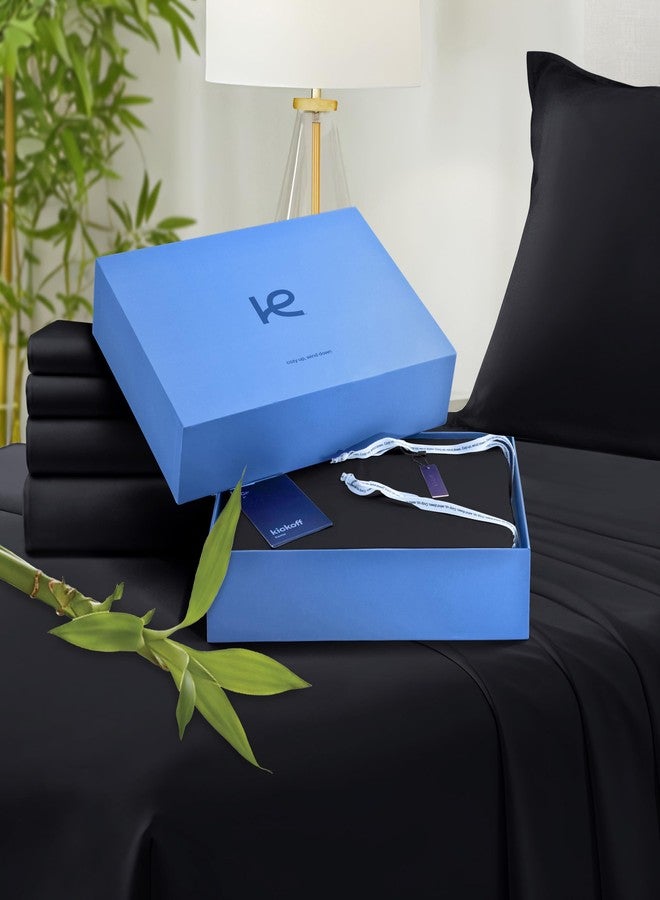 Kickoff Home Kickoff 100% Organically grown Viscose Bamboo 4-pc Bedding Sheet Set, Queen Size, Cooling & Breathable, Double Stitching, Flat & Fitted Sheets, Pillowcases Pillow Covers (Queen, Onyx Black) - Image 1
