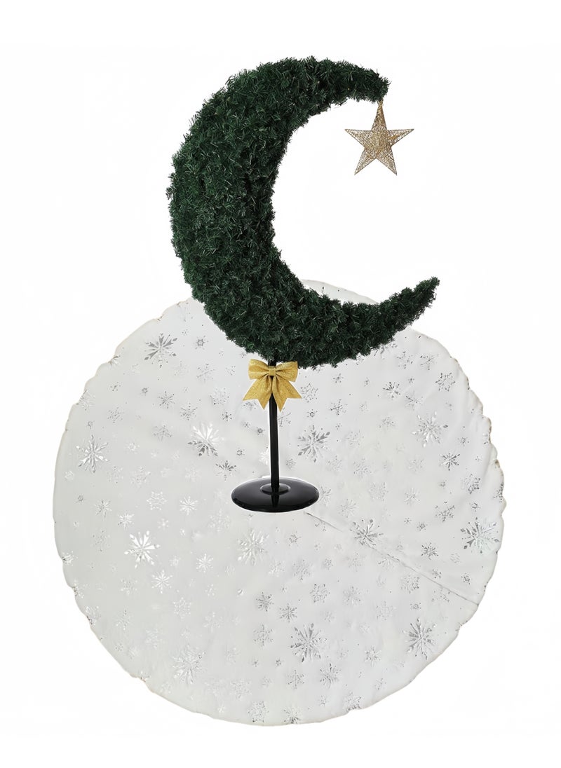 Generic NT 31"Tree Skirt Ramadan Decoration Eid al Fitr Decoration Silver Plated Snowflake White Artificial Rabbit Hair Tree Base Cover Mat Tree for Holiday Party Decoration (Silver)  - Image 1