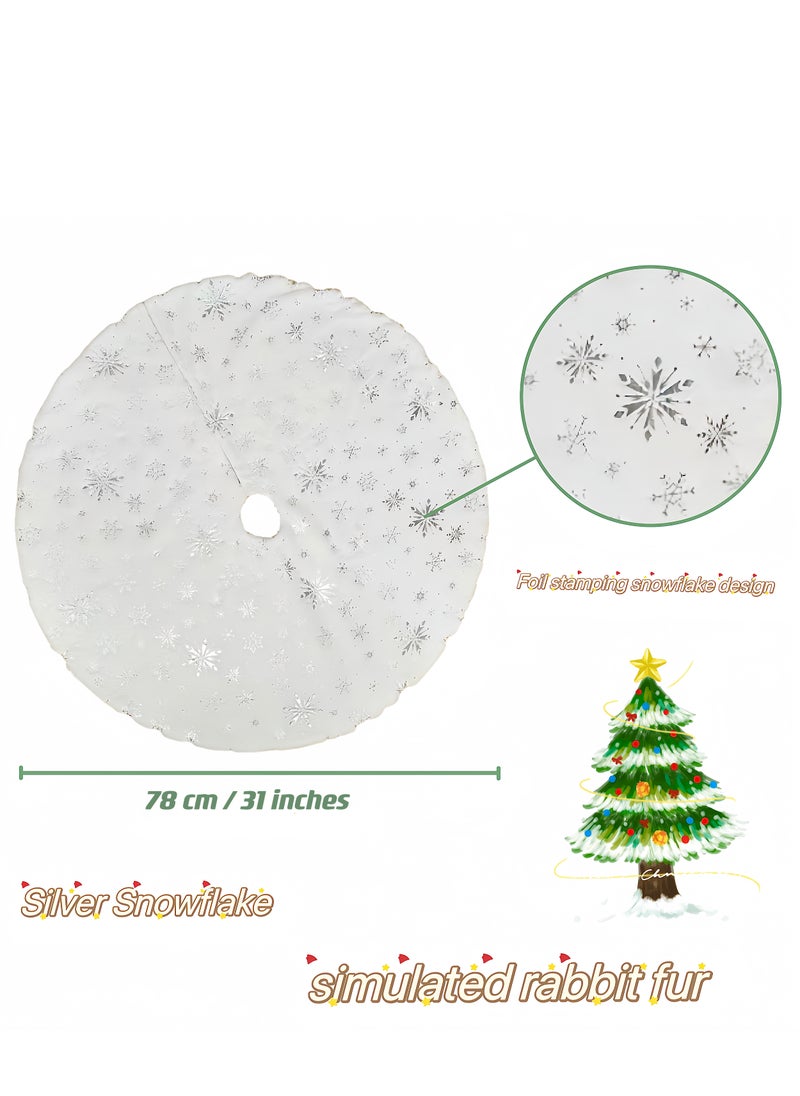 Generic NT 31"Tree Skirt Ramadan Decoration Eid al Fitr Decoration Silver Plated Snowflake White Artificial Rabbit Hair Tree Base Cover Mat Tree for Holiday Party Decoration (Silver)  - Image 3