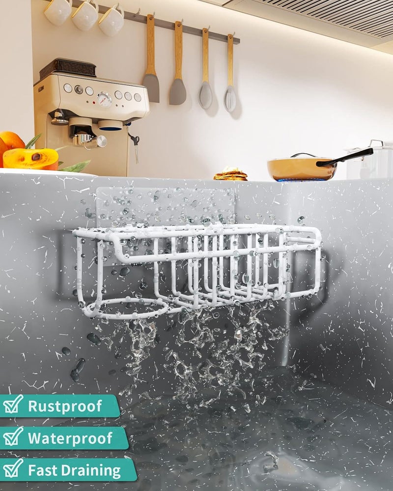 HapiRm Sponge Holder for Kitchen Sink, No Drill Sink Caddy Sink Sponge Holder, Rustproof and Waterproof Sink Sponge Holder-White(8.65 * 3.54 * 2.36in) - Image 2