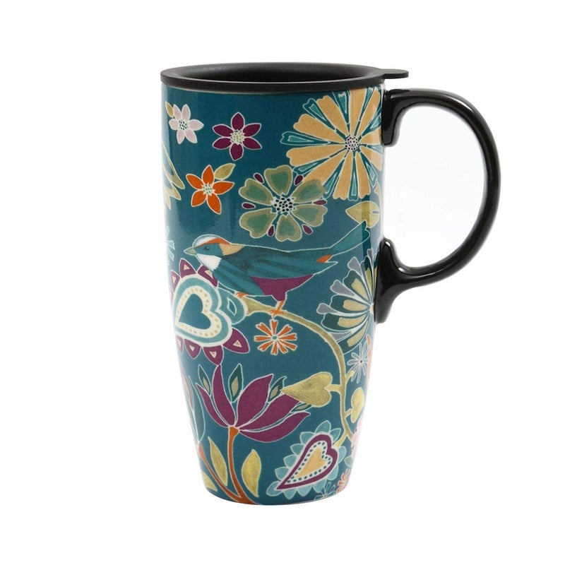 DUSVALLY Travel Coffee Mug Coffee cup Ceramic Coffee Mug with Lid Travel Mugs Latte Cup Coffee Cup Tall Travel Mugs Porcelain 17ozGreenGifts for Mom