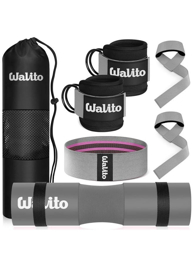 WALITO 8Pcs Barbell Pad Set for Hip Thrust - Squat Pad,Gym Accessories for Women with Bar Bad,Bench Press, with Gym Ankle Straps,Resistance Bands for Working Out,Lifting Strap,Carry Bag - Image 1