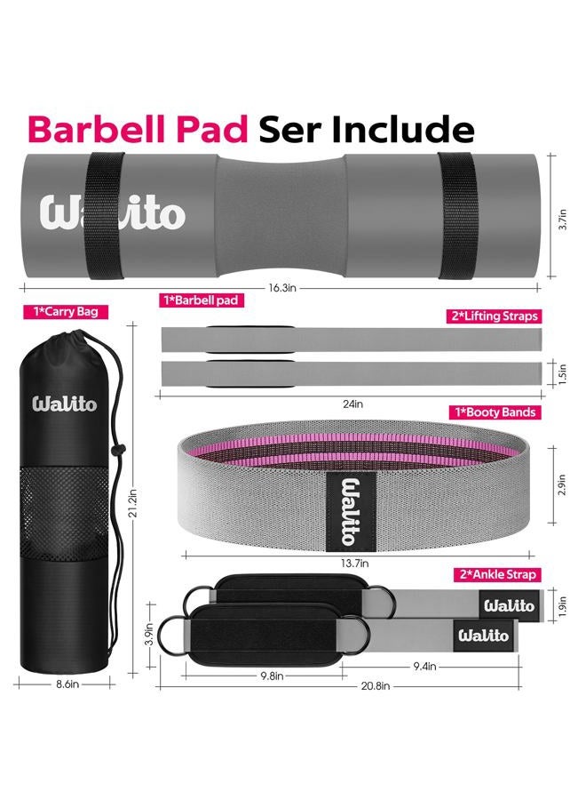 WALITO 8Pcs Barbell Pad Set for Hip Thrust - Squat Pad,Gym Accessories for Women with Bar Bad,Bench Press, with Gym Ankle Straps,Resistance Bands for Working Out,Lifting Strap,Carry Bag - Image 2